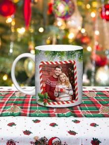 1 Stück 330ml Fröhliche Weihnachten-Weihnachtsrand Personalisierte Foto Tasse, Schnee, Weihnachts Dekoration Pflanzen, Weihnachts Foto Trinktasse Wassertasse, Personalisierte Weihnachts Foto Kaffeetasse, Weihnachtliche Familien Kreativgeschenk - mehrfarbig - Übersicht 3