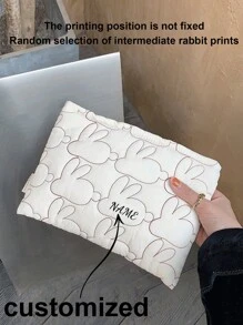 1 件定制女士手拿包，独特个性，容量大，亲肤触感，柔软优质手感，时尚百搭，休闲简约，可定制名称或文字，适合用作洗漱包、储物袋或化妆包 - 米色 - 查看 11