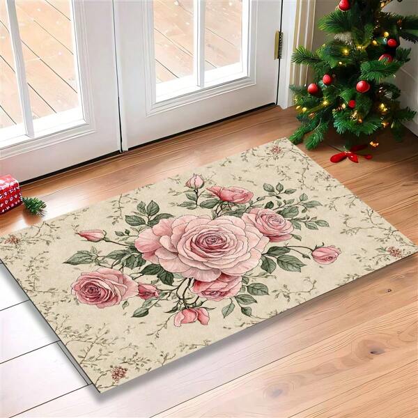 1 pièce Tapis de bain en microfibre imprimé floral, ultra doux pour la cuisine et la salle de bain
