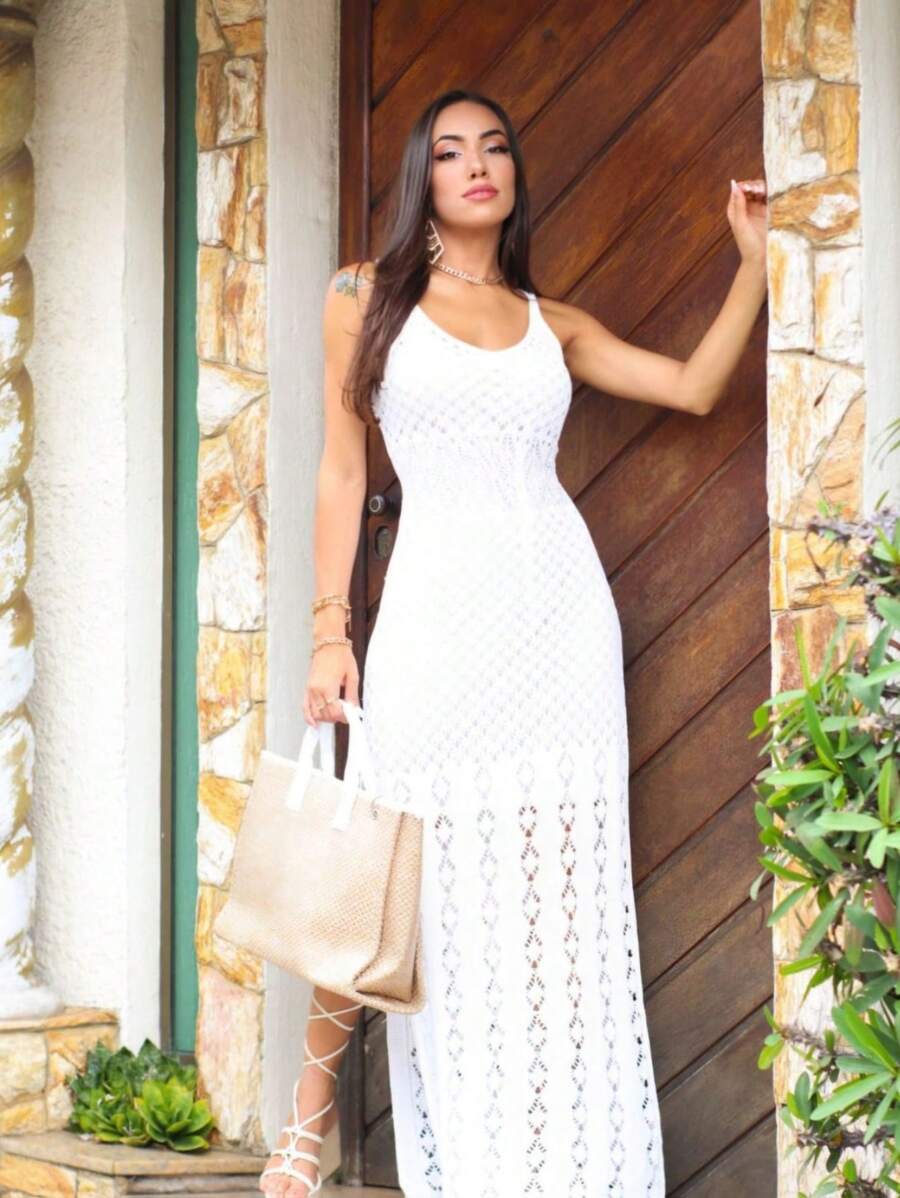 Lais Tricot Dress Knit Long Dress With Straps, Lining And Side Slits, Summer Launch - trắng - Xem 1