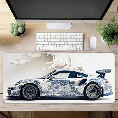White Sports Car Design Mouse Pad, Large Size Keyboard Mat, Office Desk Pad, High-Quality Non-Slip Rubber Bottom, Precision-Locked Edge, Multiple Size Options, Suitable For Gaming, Office, Study, Gift Mouse Pad Back To School Gaming Mouse Pad Desk Accessories Office Supplies Office Desk Accessories Mousepad Mouse Pad For Desk