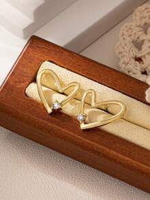 1 对简约心形耳钉，适合女性日常佩戴 - 金黃色 - 查看 3