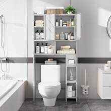 Vongrasig Over The Toilet Storage Cabinet, Freestanding Farmhouse Storage Cabinet Over Toilet, Bathroom Storage Organizer Cabinet With Toilet Paper Holder Stand And Adjustable Shelf - 白色 - 查看 5
