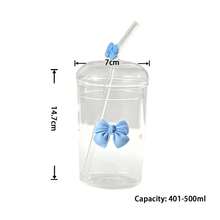 1 chiếc cốc thủy tinh trang trí hình con bướm dung tích 500ml mới có nắp, bình đựng nước/cốc đựng nước trái cây trong suốt có ống hút - 500ml - Xem 2