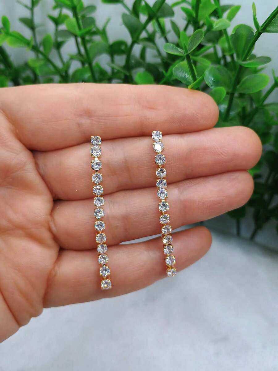 Riviera Wire Dangle Earrings With Zirconias, Gold Plated Semi-Jewelry - 金色 - 查看 1