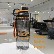 Tritan Sports Water Bottle, 750ml/25.36oz, Directly Drinkable, Detachable Straw - Black - View 4