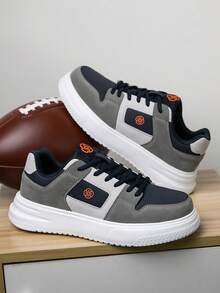 男士时尚系带休闲混色舒适厚底运动鞋，简约休闲日常穿着，学院风运动透气 - 白藍 - 查看 3