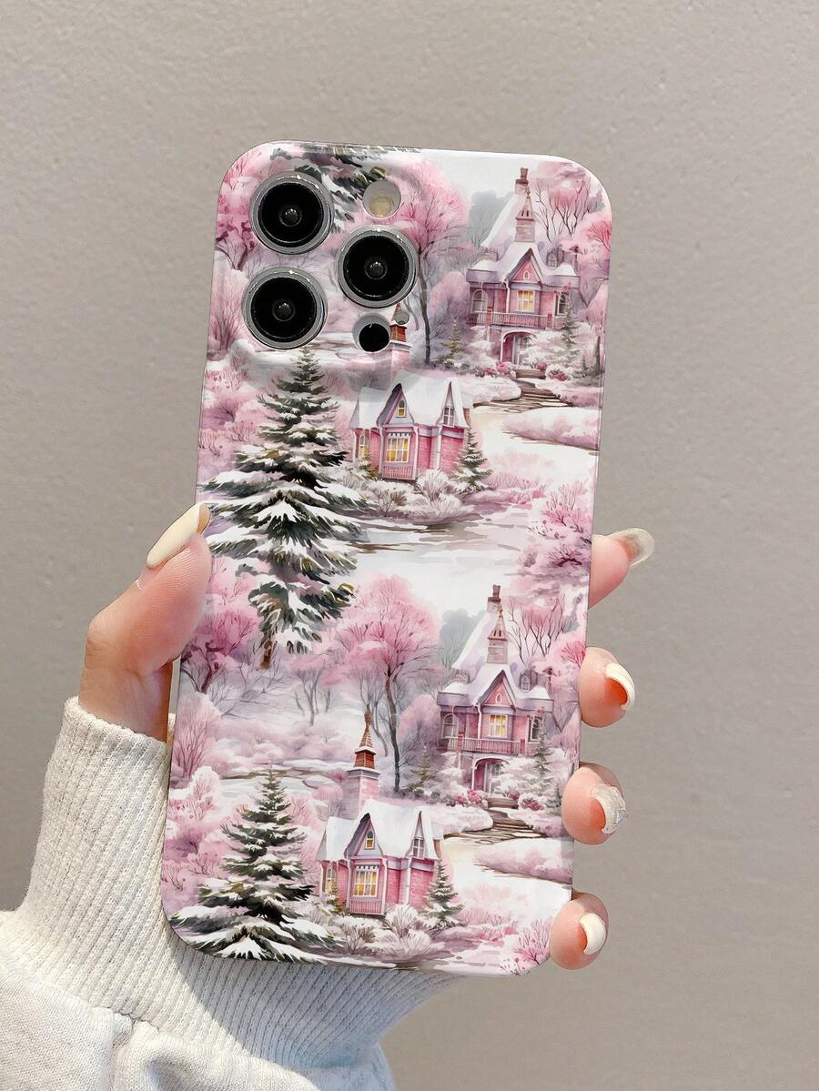 冬季主题柔软硅胶粉色圣诞手机壳，逼真清晰的图像再现 - 粉色 - 查看 1