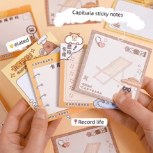 3 Books (1 Book/50 Sheets) Cute Capybara Sticky Notes, Reusable Self-Adhesive Memo Pads - Multicolor - View 1