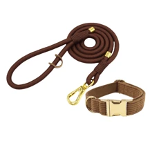 Pet Fashionable Personalized Gold Color Zinc Alloy Clasp Heavy Duty Handmade Nylon Leash For Dogs, Polyester Rope Durable Strong Dog Lead, Suitable For Large & Medium Pets, Collar And Training Accessories
