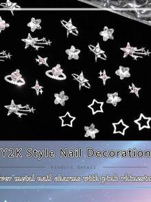 90 CÁI Mặt dây chuyền ngôi sao móng tay bạc Mặt dây chuyền ngôi sao 3D màu hồng Đá quý trang trí móng tay nhiều kiểu Trang sức nghệ thuật móng tay Ngôi sao lủng lẳng Trang trí móng tay Y2K - Màu Hồng baby - Xem 5