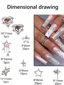 90 CÁI Mặt dây chuyền ngôi sao móng tay bạc Mặt dây chuyền ngôi sao 3D màu hồng Đá quý trang trí móng tay nhiều kiểu Trang sức nghệ thuật móng tay Ngôi sao lủng lẳng Trang trí móng tay Y2K - Màu Hồng baby - Xem 3