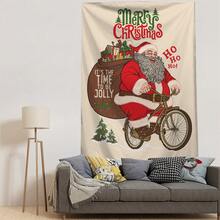1 tấm thảm treo tường họa tiết ông già Noel và cây thông Noel vui vẻ, đồ trang trí tường bằng polyester cho phòng khách, phòng ngủ, văn phòng, quà tặng Giáng sinh, đồ trang trí Giáng sinh, có 3 đinh và 2 kẹp, đồ trang trí Giáng sinh, thảm treo tường - Nhiều màu - Xem 6