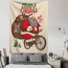 1 tấm thảm treo tường họa tiết ông già Noel và cây thông Noel vui vẻ, đồ trang trí tường bằng polyester cho phòng khách, phòng ngủ, văn phòng, quà tặng Giáng sinh, đồ trang trí Giáng sinh, có 3 đinh và 2 kẹp, đồ trang trí Giáng sinh, thảm treo tường - Nhiều màu - Xem 7