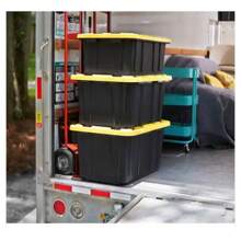 57 Gallon HDX Tough Storage Tote In Black With Yellow Lid Rectangle Plastic New - 1 - View 11