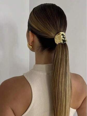 1 件金属几何弹性发带，迷人而黑暗的风格，奢华女士辫子头饰，金属发箍，现代辫子架，金色极简主义发夹，发饰，婚礼发带，送给她的礼物，适合女性，长发男士也可以看起来优雅高贵，金色发饰发带马尾辫夹发圈发胶橡皮筋发绳，发圈