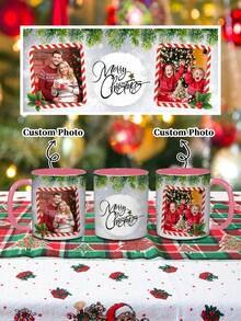 1 Stück 330ml Fröhliche Weihnachten-Weihnachtsrand Personalisierte Foto Tasse, Schnee, Weihnachts Dekoration Pflanzen, Weihnachts Foto Trinktasse Wassertasse, Personalisierte Weihnachts Foto Kaffeetasse, Weihnachtliche Familien Kreativgeschenk - mehrfarbig - Übersicht 13