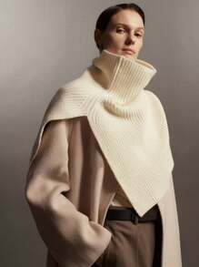 1pcs新款韩国精美设计高领套头围巾男女秋冬季针织毛线开叉披肩纯色时尚简约华丽保暖防风防寒脖羊毛针织披肩围巾外贸时尚围巾