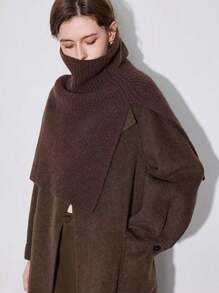 1pcs新款韩国精美设计高领套头围巾男女秋冬季针织毛线开叉披肩纯色时尚简约华丽保暖防风防寒脖羊毛针织披肩围巾外贸时尚围巾