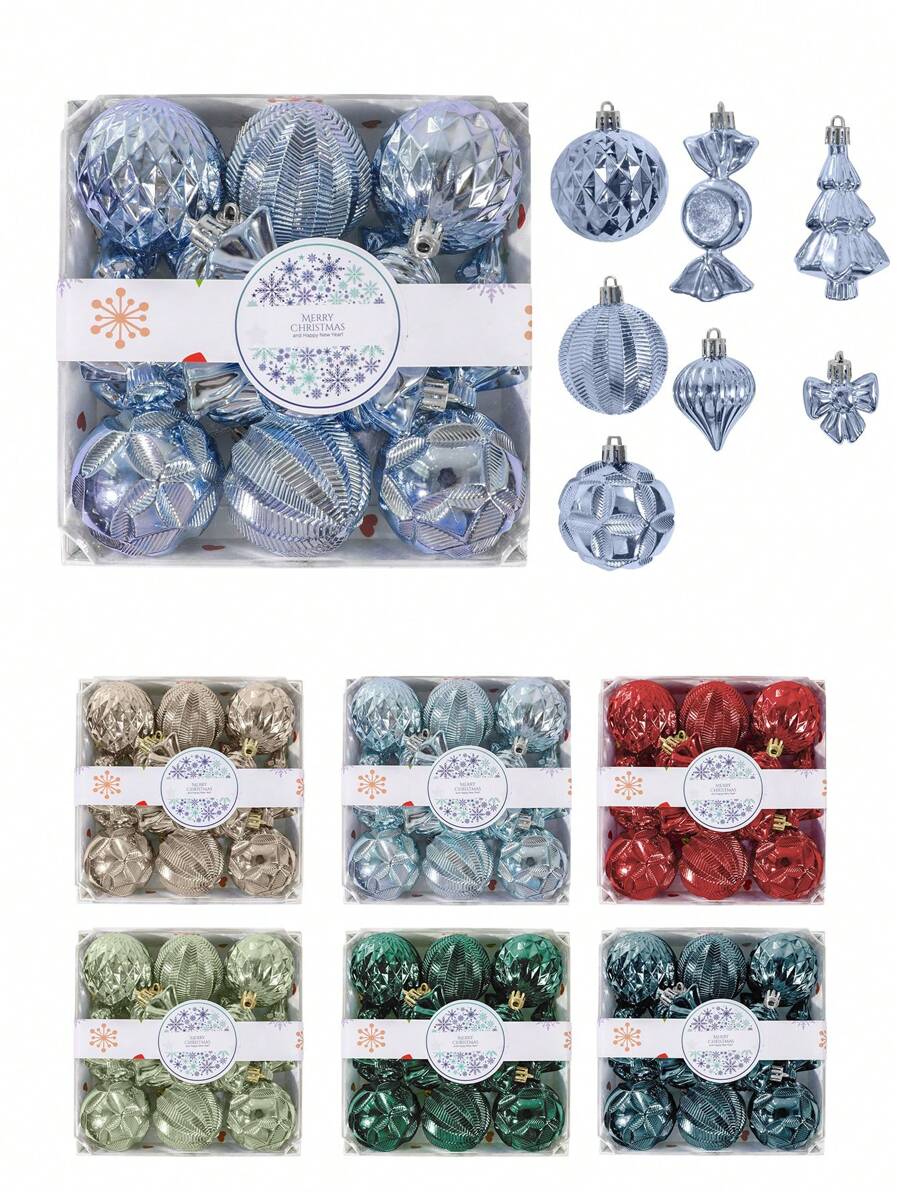 18pcs(Light Blue) Tricolor Christmas Balls,Shatterproof Christmas Tree