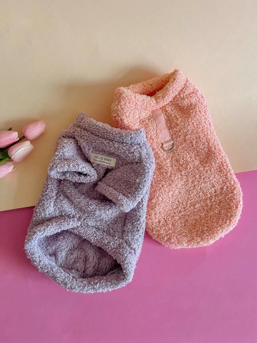 1 件紫色橙色舒适厚毛绒猫狗背心 - 柔软温暖的宠物外套，适合中小型犬种，非常适合秋冬季节室内和室外的舒适