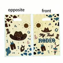 Set de 10 piezas/30 piezas/50 piezas/100 piezas Bolsas de regalo con temática del Oeste "Mi Primer RODEO", bolsas de plástico a prueba de agua para fiesta, cumpleaños, compras, almacenamiento, bolsas de mano para familia y amigos, vuelta al cole, Día de San Valentín - Amarillo - Ver 5