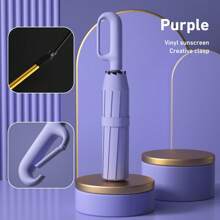 1pc Automatic Folding Umbrella With Buckle, Convenient To Carry. Larger, Thicker, Stronger. Suitable For Men & Women, Portable Windproof & Rainproof, Double-Layer Protection, Various Frame Designs, Snap Or Rotary Handle, Multiple Colors (Due To Different Batches, The Fabric, Frame Color, English Letter Pattern Design, Button Shape And Rib Color Are Randomly Matched. We Apologize For Any Inconvenience Caused) Summer Cooling,Beach,Travel