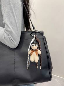 HXXOOS 1 Peça Chaveiro de Bolsa de Moda para Casais, Chaveiro Fofo de Ursinho de Óculos de Sol, Chaveiro de Metal em Forma de Coração, Corda Branca com Nó, Chaveiro Ladybag, Presente Pequeno Legal, Adequado para Senhoras, Colarinho Branco, Mulheres, Meninas, Use este pingente para realçar seu estilo.