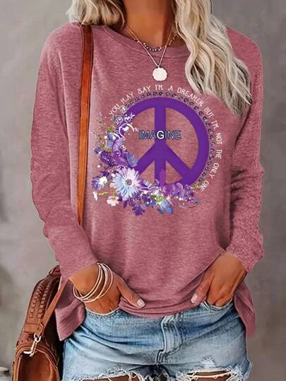 Korall-rotes lässiges Langarm-T-Shirt, geeignet für den Slouch-Stil in der Damenmode