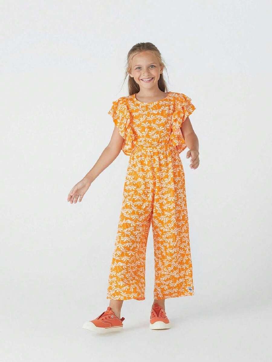 Girls' Long Printed Jumpsuit - Orange - HERING - 橘色 - 查看 1
