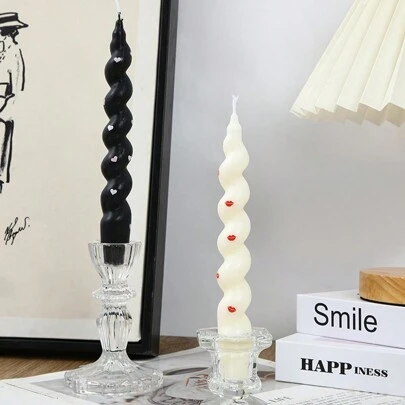 2 piezas Candelabros con velas espirales impresas, decoración para crear ambiente romántico en cena a la luz de las velas, regalo para festividades, decoración del hogar, regalos