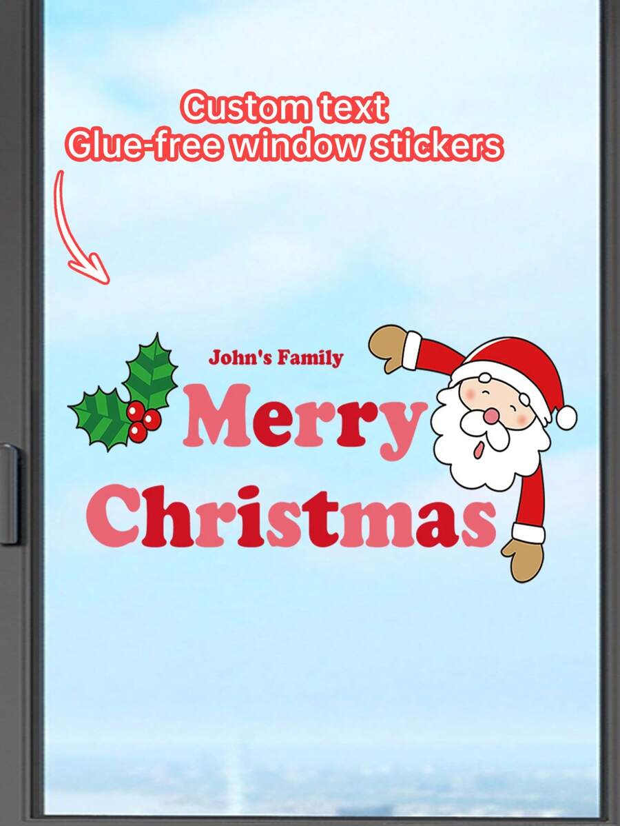 Custom Santa Text GlueFree Window Stickers3 Sizes Personalized Family