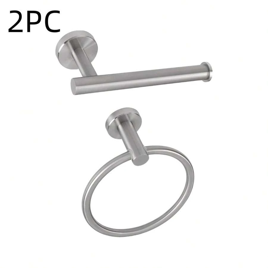 毛巾环纸巾架浴室不锈钢壁挂式 - 銀色 - 查看 1