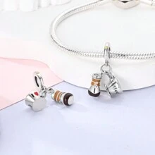 1Pc Silver Color Relaxing Time Exquisite Enamel Coffee Cup Book Coffee Pot Coffee Beans Pendant Charm Fit Snake Bracelet Necklace Beads For Diy Jewelry Making Women Jewellery Daily Wear Gift For Girl
