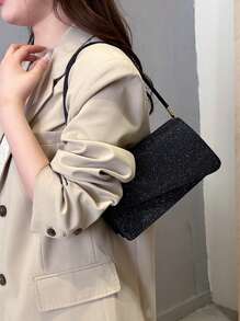 Simple Square Handbag Women Summer New Fashion Solid Color Shoulder Bag Casual Tote Vintage Crossbody Bag - Black - View 3