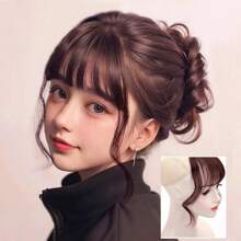 带刘海和鬓角的合成假发，日式风格，自然隐形鬓角空气刘海，适合女性 - 彩色 - 查看 7