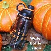 Tritan Sports Water Bottle, 750ml/25.36oz, Directly Drinkable, Detachable Straw - Black - View 1