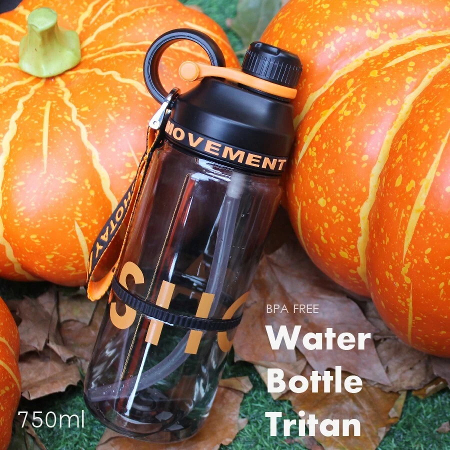 Tritan Sports Water Bottle, 750ml/25.36oz, Directly Drinkable, Detachable Straw - Black - View 1