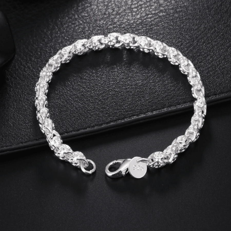 Brazalete de plata de ley 925 de estilo vintage bohemio, cadena elegante de lujo, sin chapado, joyería pura de plata para mujer, ideal para uso diario y regalo, adecuado para todas las estaciones - accesorio para el Día de Mardi Gras