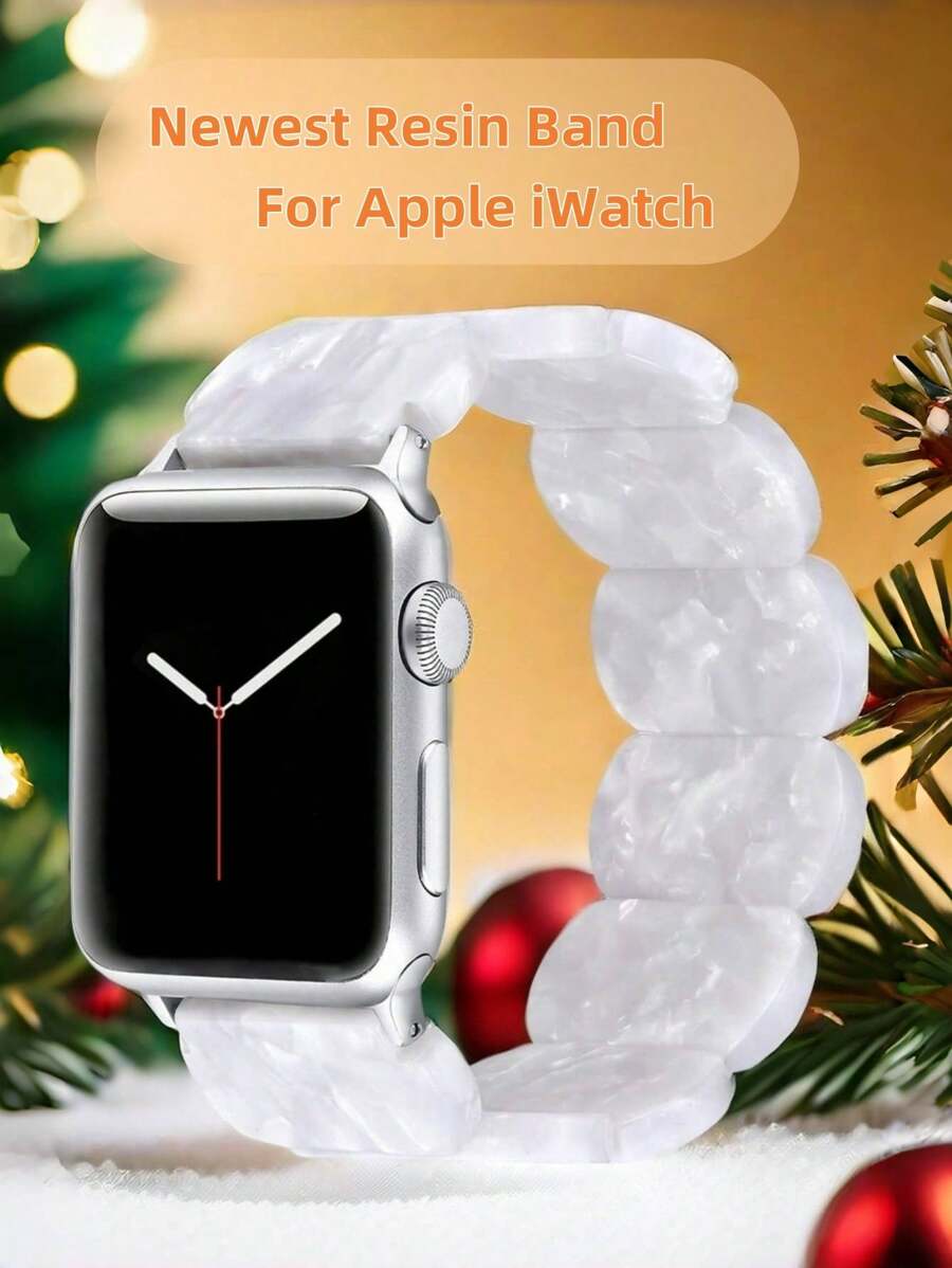 Elegante y ligera correa de resina para Apple Watch, color blanco perla, resistente al agua y a los arañazos, apta para modelos Apple Watch de 38/40/41/42/44/45/49mm, Apple Watch Ultra 2/1, SE 10/9/8/7/6/5/4/3/2/1 - Blanco - Ver 1