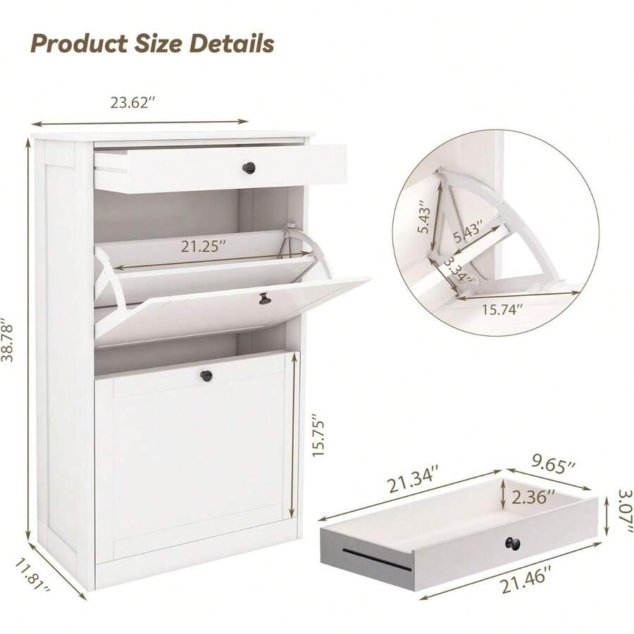 Shoe With 2 Flip Drawers, Slim Freestanding Hidden Shoe