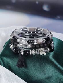 Bộ 3 chiếc/bộ vòng tay hạt charm hình trái tim, tua rua, bướm phong cách Boho, thích hợp làm quà tặng, trang phục hàng ngày, tiệc tùng, ngày lễ - Cà phê - Xem 4