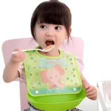 Silicone Baby Bib Crumb Catcher Waterproof Introduction To Food BLW Method Washable - 淺粉色 - 查看 3