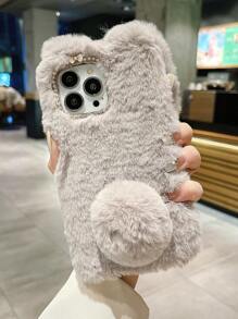 1 个毛绒 3D 兔子手机壳，适用于 //Redmi/OPPO// 手机，冬季防水防震防摔防刮 - 淺灰色 - 查看 3