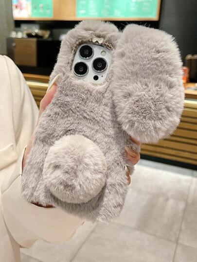 1 pièce Étui de téléphone en peluche 3D lapin, compatible avec //Redmi/OPPO// téléphones, résistant à l'eau, aux chocs et aux rayures pour l'hiver