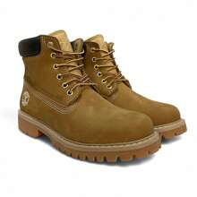 BOTA USO CASUAL ESTILO TIMBER LAND PIEL GENUINA NOBUK SUELA GRABADA DE HULE MASIZO - Mostaza Amarilla - Ver 8