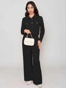 Conjunto casual de  2 piezas para dama en color solido - Negro - Ver 2
