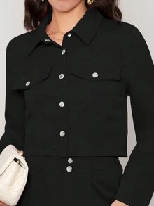 Conjunto casual de  2 piezas para dama en color solido - Negro - Ver 5