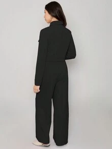 Conjunto casual de  2 piezas para dama en color solido - Negro - Ver 3