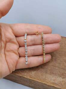 Riviera Wire Dangle Earrings With Zirconias, Gold Plated Semi-Jewelry - 金色 - 查看 2